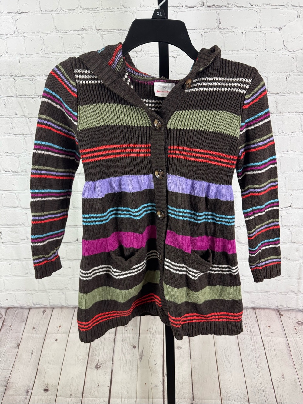 Hanna Andersson Brown Striped Hooded Cotton Sweater Size 120 6/7